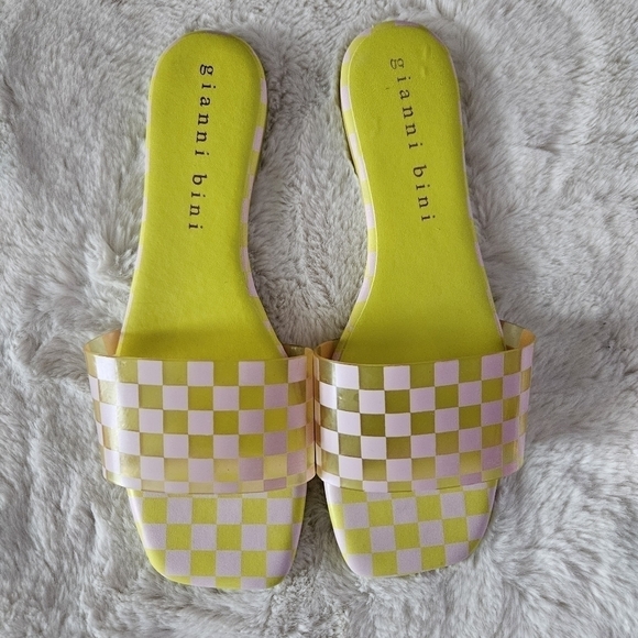 Gianna Bini Cobitwo Checkered Banded Square Toe Sandals Sz 8 - Picture 1 of 7